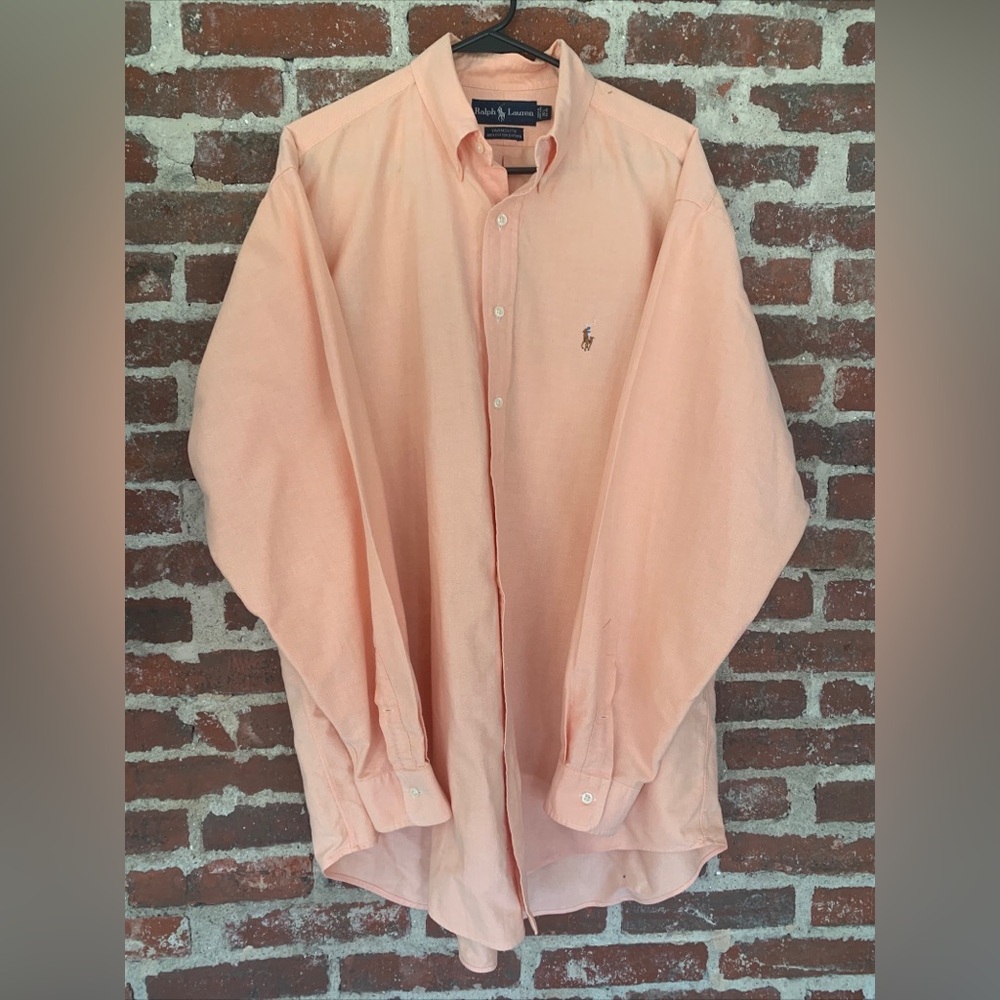 POLO RALPH LAUREN YARMOUTH OXFORD SIZE 16 1/2 - 34/35 Peach